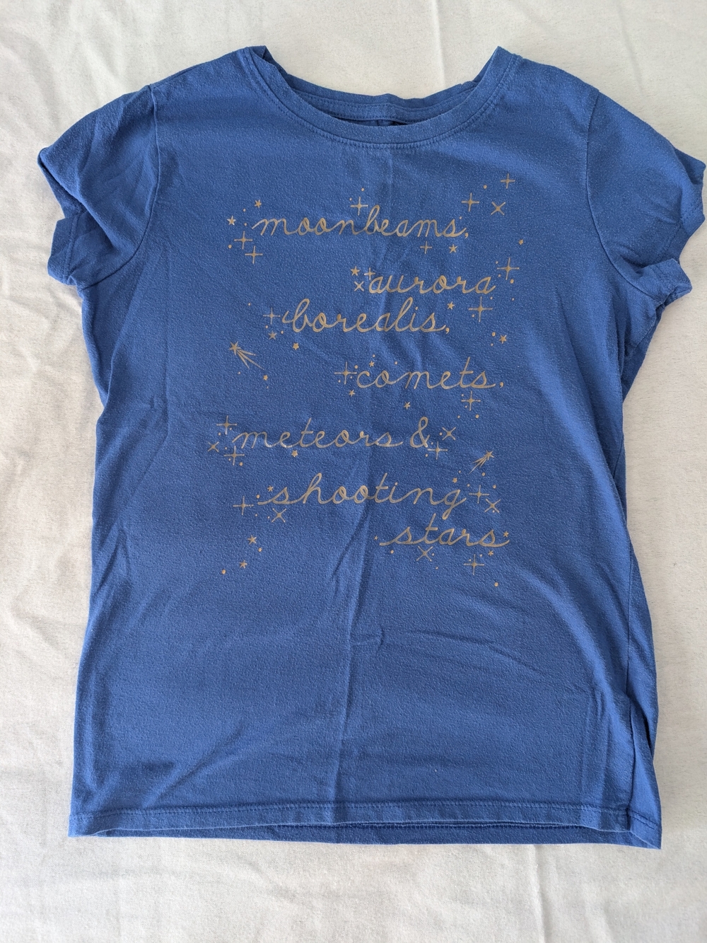 Cat & Jack Blue Short Sleeve Tee with Gold Celestial Script